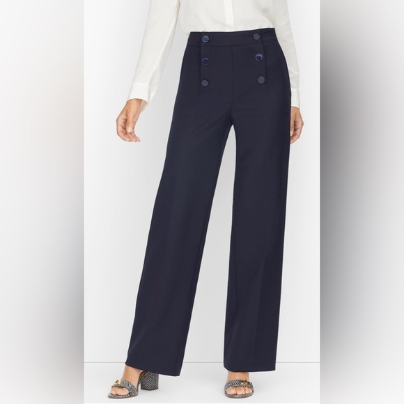 NWT Talbots Wide Leg Sailor pant career work comfort 13% spandex side zip SZ 4/6 - Picture 1 of 11